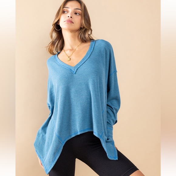 35 Knit Thermal V-neck Reverse st Oversized Casual top - Picture 4 of 4